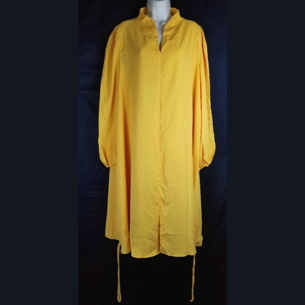 Women's Yellow Lantern Sleeve Dress With Slit